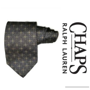Chaps Ralph Lauren silk tie in grey with a small yellow & white circular pattern